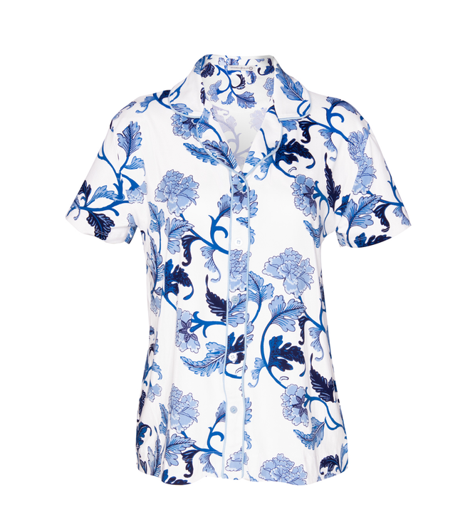 Blu Acanthus Leaf Notch Collar Top - Md